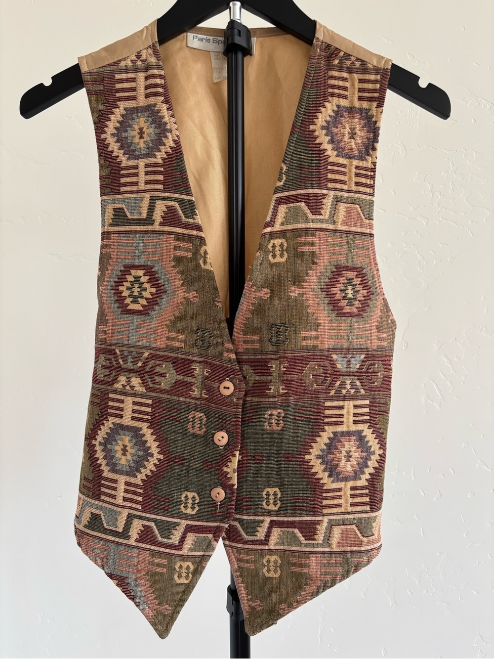 Vintage Paris Sport Club Southwestern Tapestry Vest Western Boho Teachercore M/L